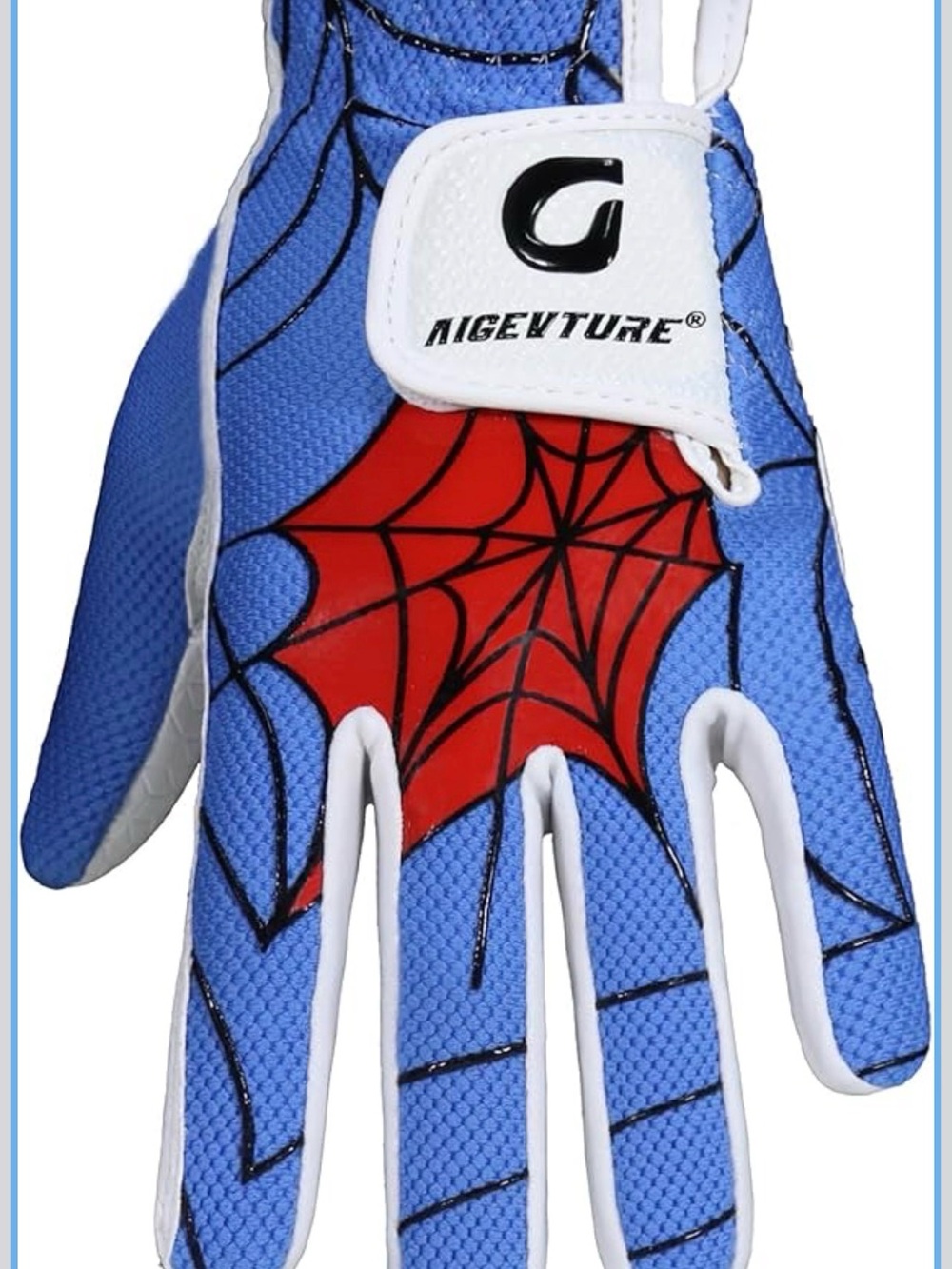 Aigevture Blue Spiderweb Print Glove with Red Accent Left hand